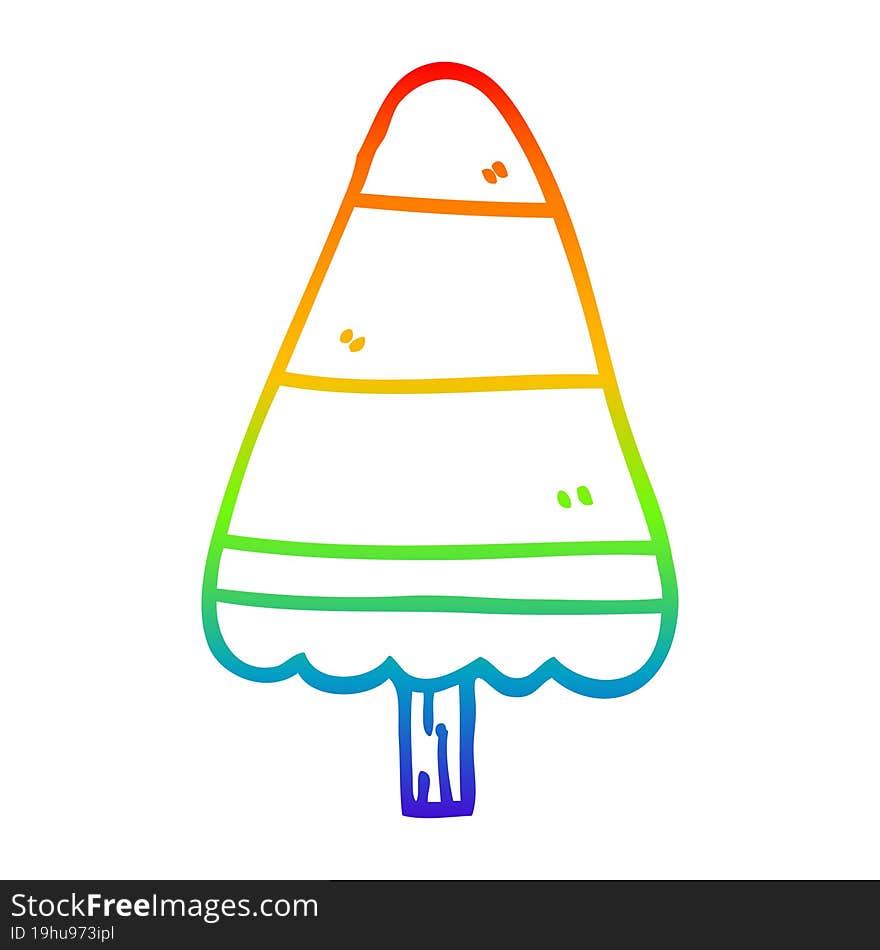 rainbow gradient line drawing of a cartoon christmas tree