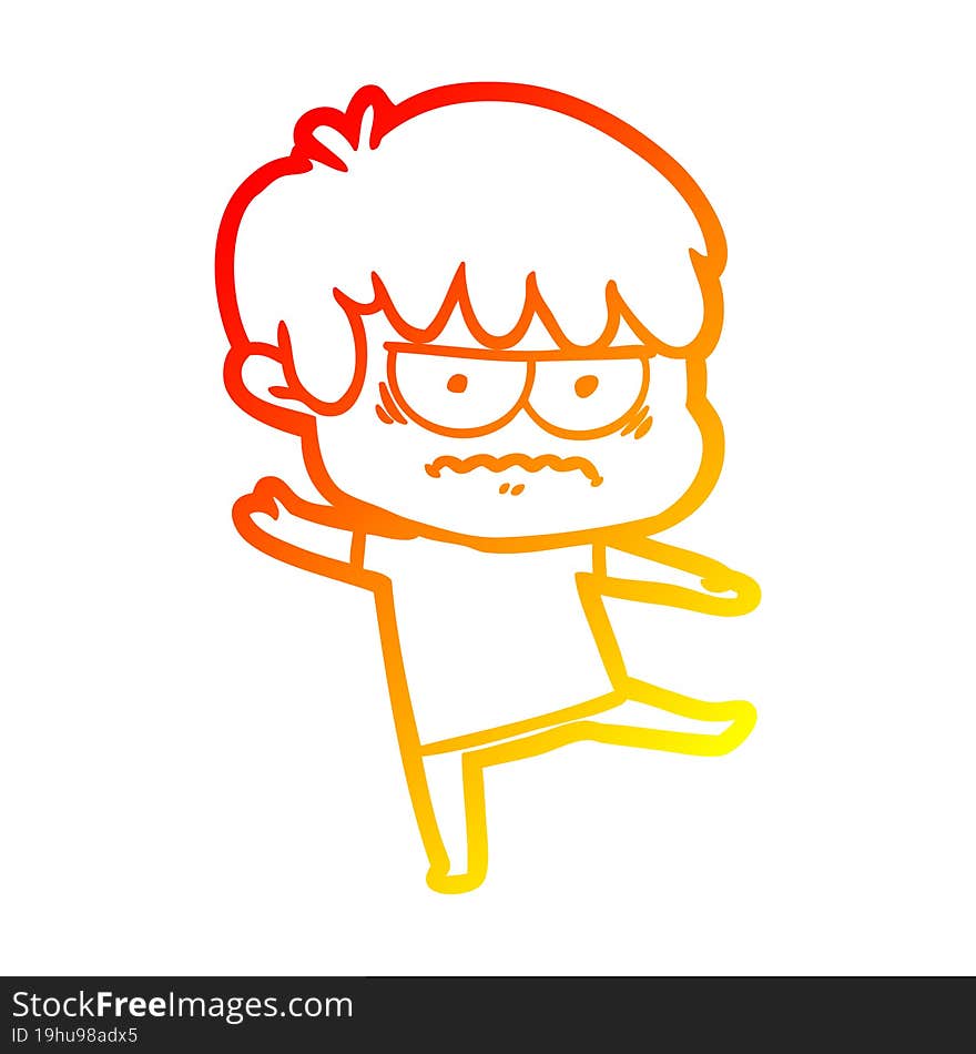 warm gradient line drawing annoyed cartoon boy