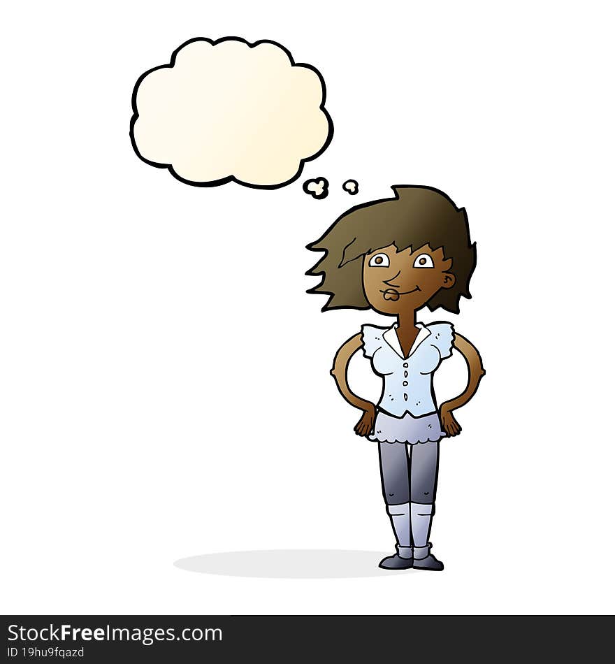 Cartoon Woman With Hands On Hips With Thought Bubble