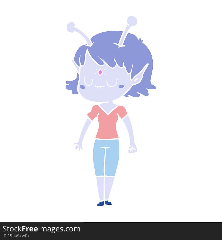 flat color style cartoon alien girl