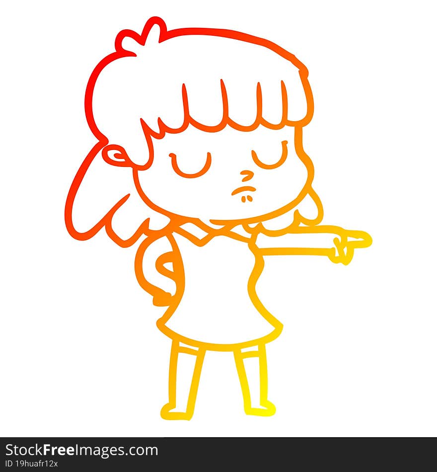 warm gradient line drawing cartoon indifferent woman pointing