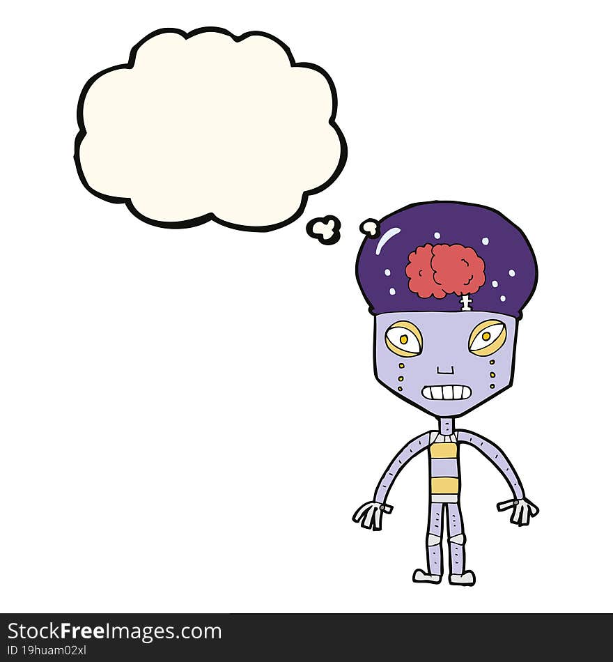 Cartoon Weird Robot With Thought Bubble