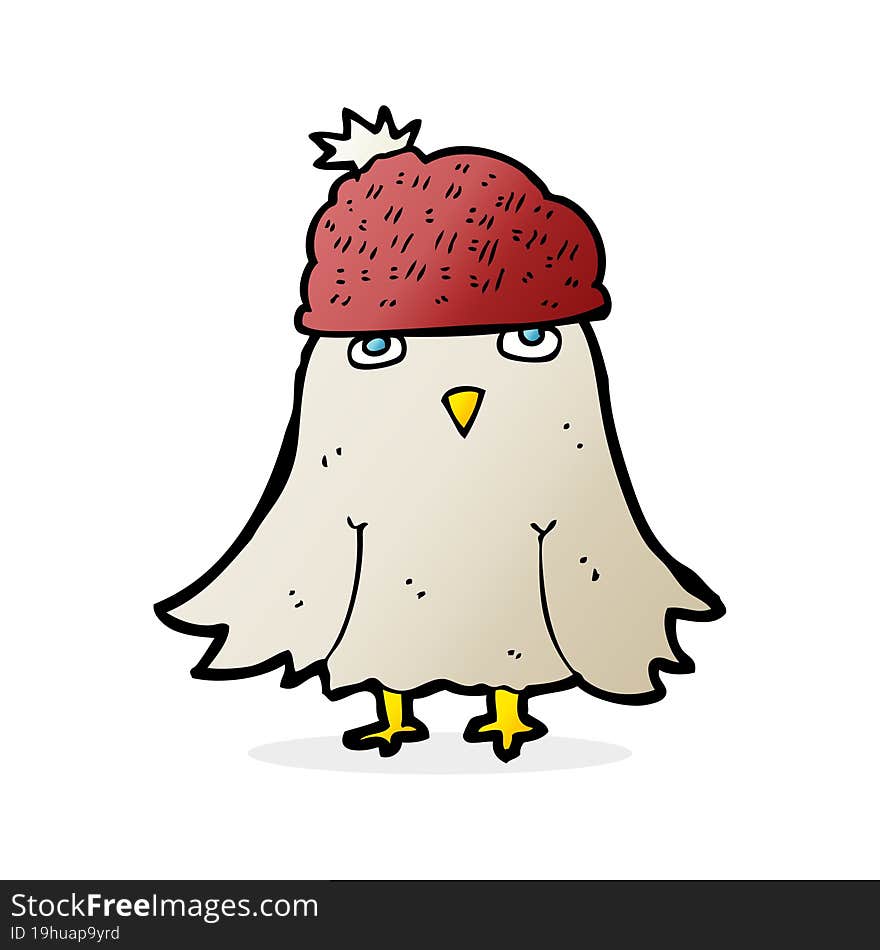 cartoon bird wearing a winter hat. cartoon bird wearing a winter hat