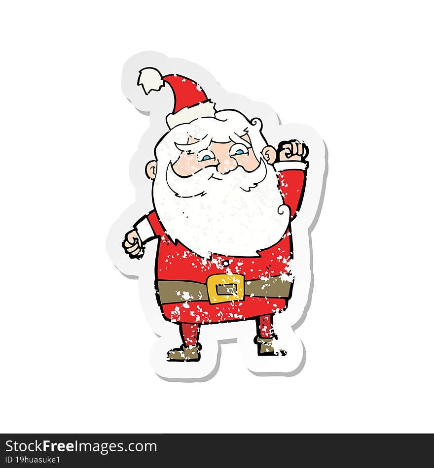 retro distressed sticker of a cartoon santa claus