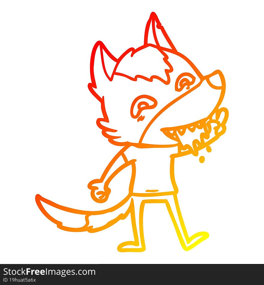 Warm Gradient Line Drawing Cartoon Hungry Wolf