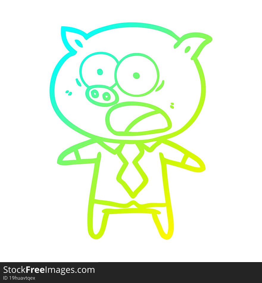 cold gradient line drawing of a cartoon pig shouting