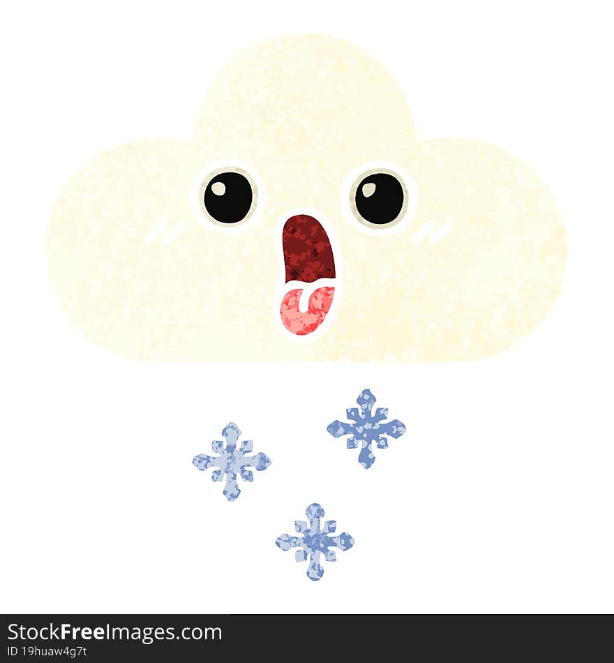 retro illustration style cartoon of a snow cloud