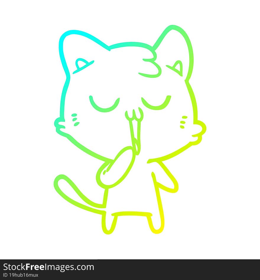 cold gradient line drawing cartoon cat yawning