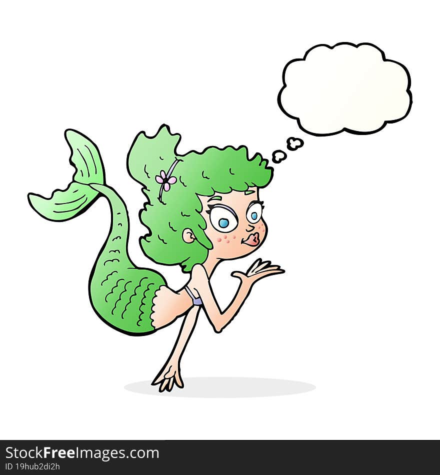 cartoon pretty mermaid with thought bubble