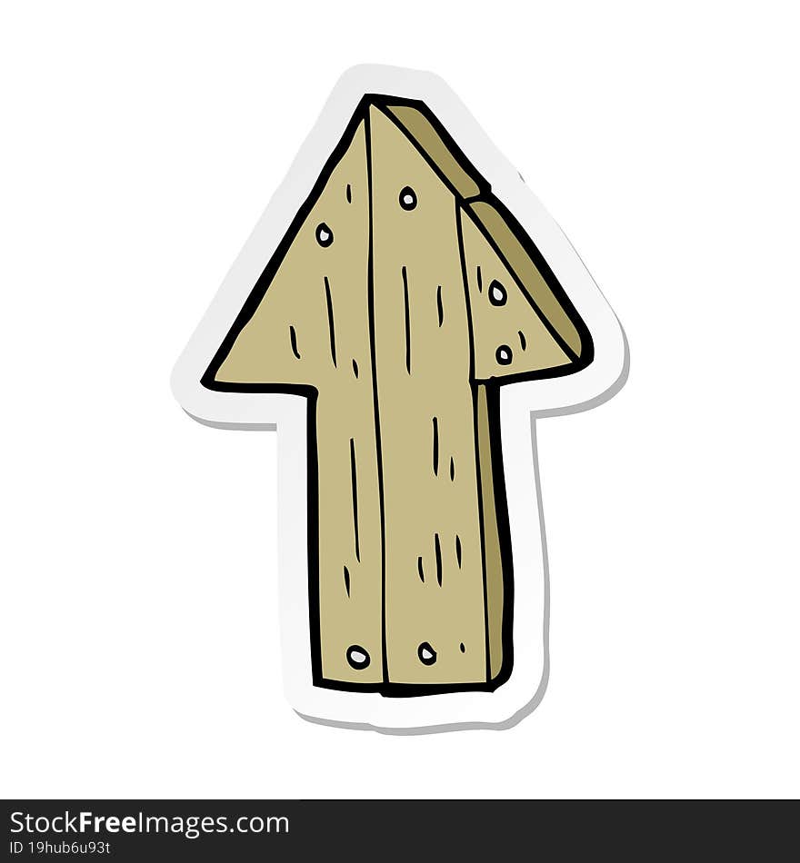 Sticker Of A Cartoon Wooden Direction Arrow