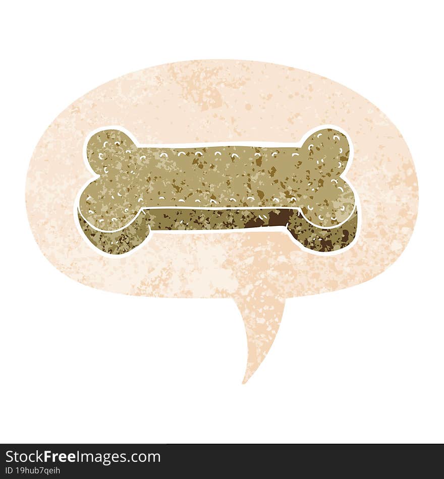 cartoon dog biscuit and speech bubble in retro textured style