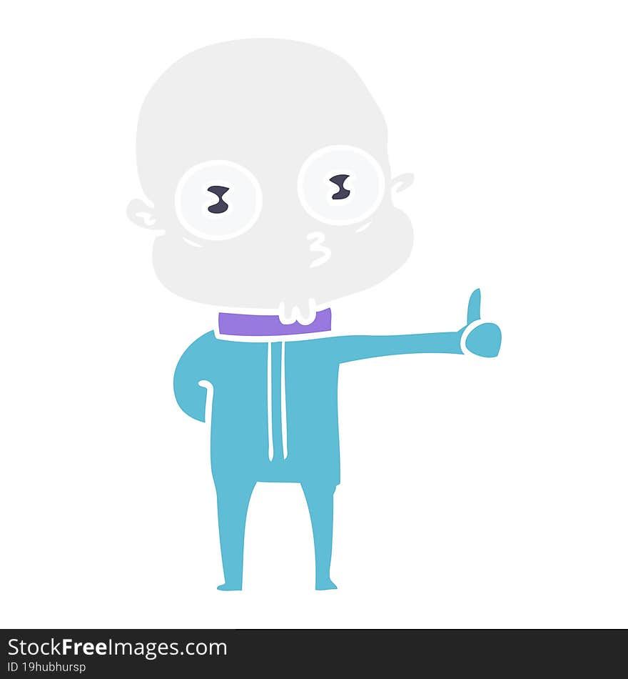 flat color style cartoon weird bald spaceman giving thumbs up