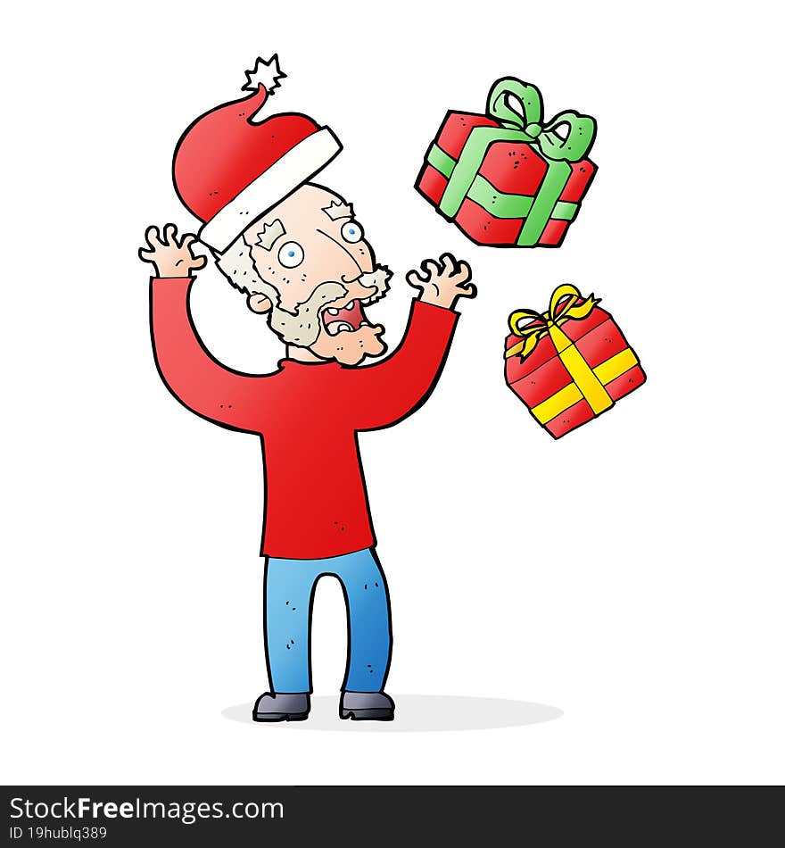 cartoon old man stressing about christmas