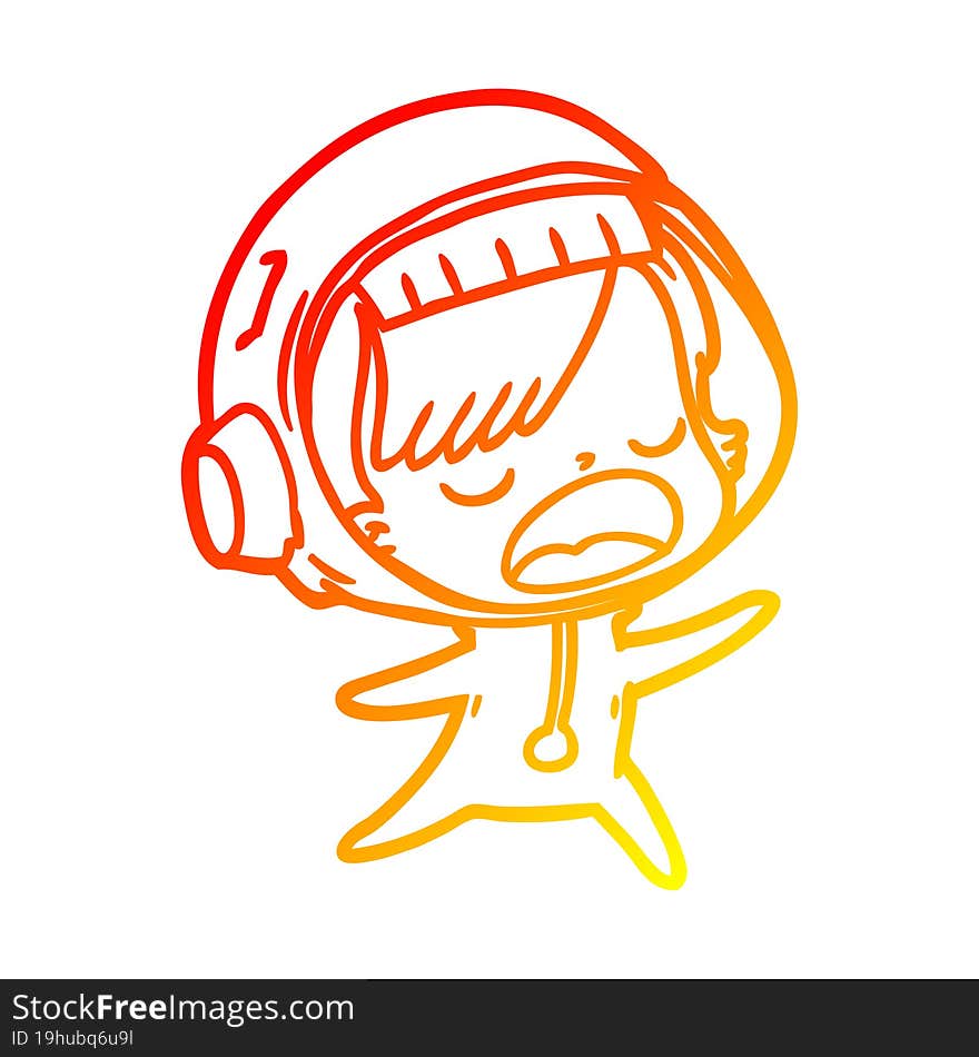 warm gradient line drawing cartoon talking astronaut woman