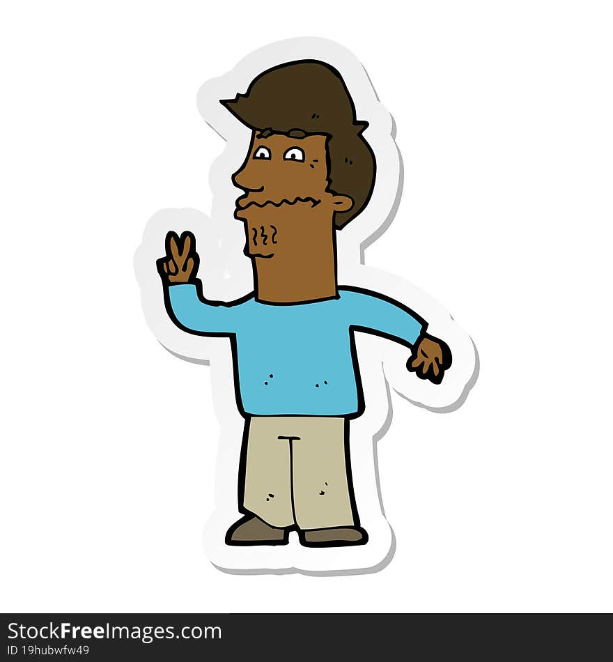 sticker of a cartoon man giving peace sign