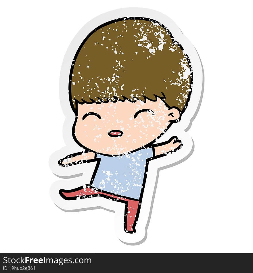 Distressed Sticker Of A Happy Cartoon Boy