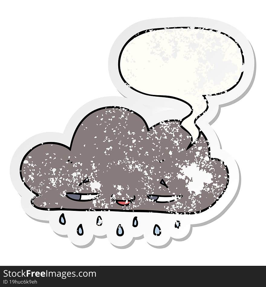 cartoon rain cloud and speech bubble distressed sticker