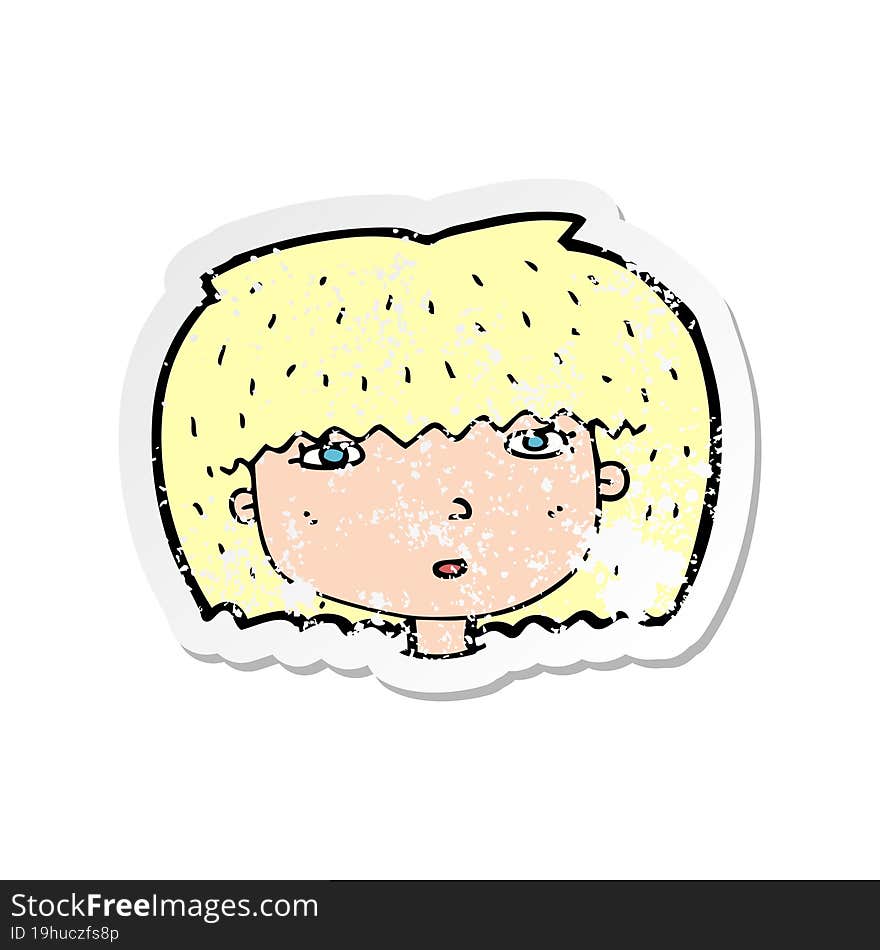 retro distressed sticker of a cartoon female face