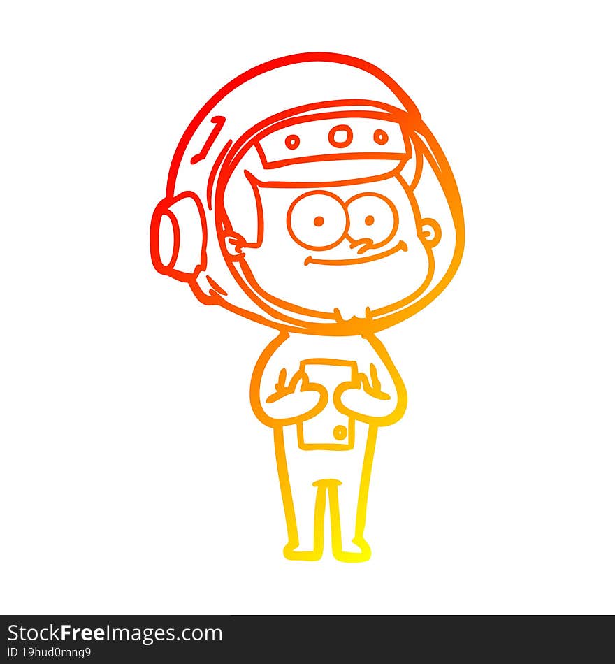 warm gradient line drawing of a happy astronaut cartoon