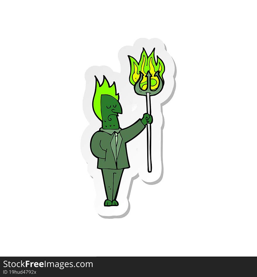 sticker of a cartoon devil with pitchfork