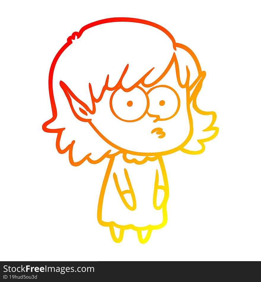 warm gradient line drawing cartoon elf girl staring