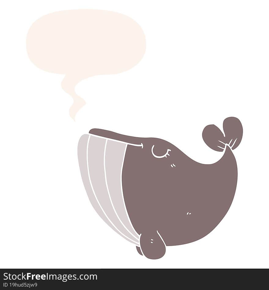 cartoon whale and speech bubble in retro style