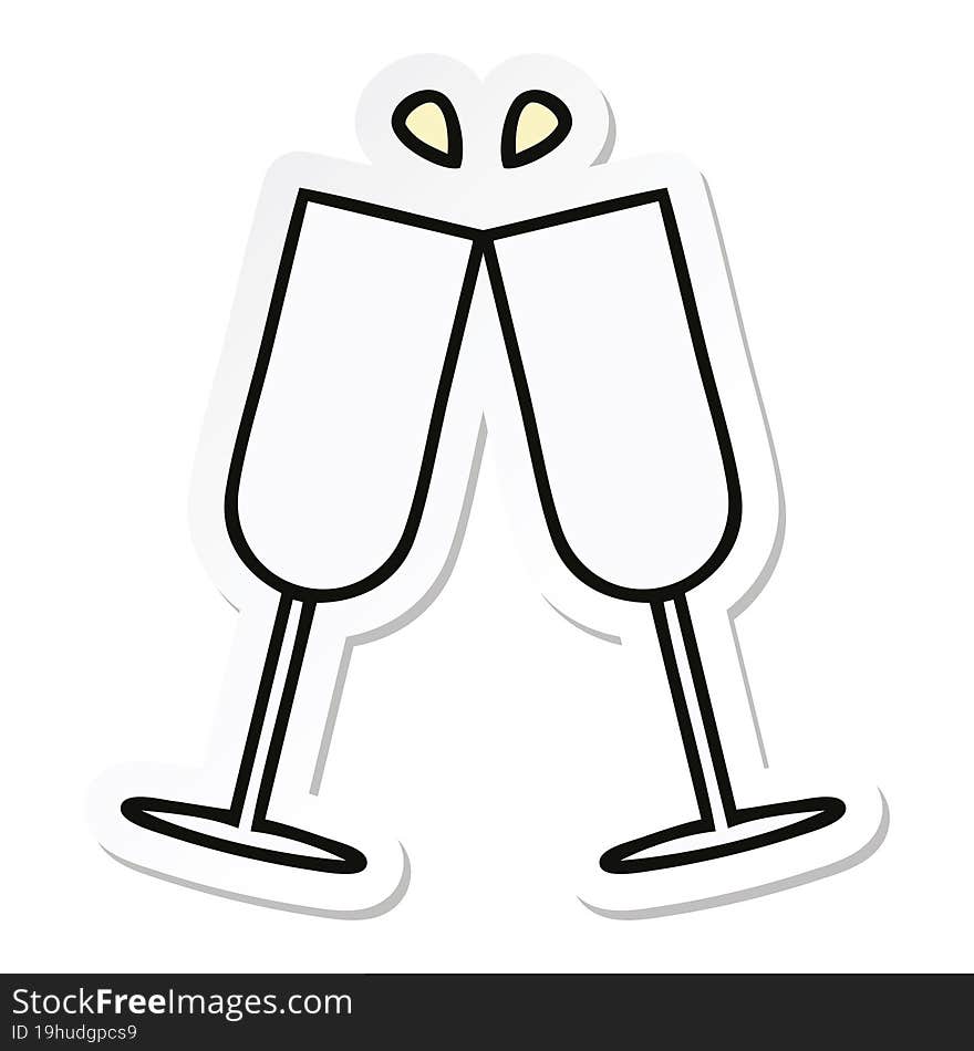 Sticker Of A Cute Cartoon Clinking Champagne Flutes