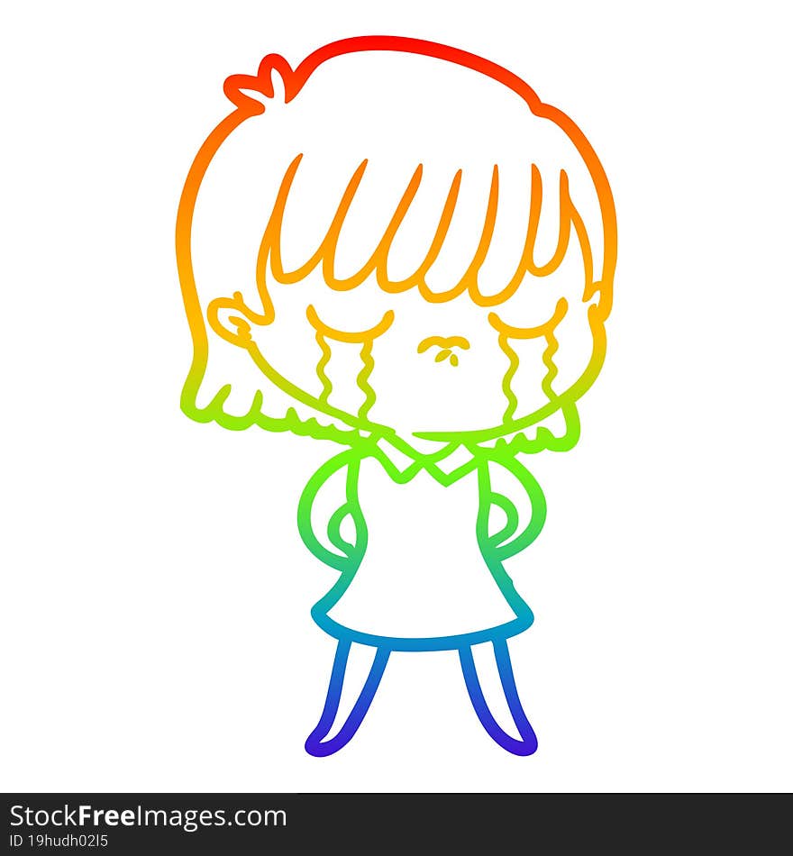 rainbow gradient line drawing of a cartoon woman crying