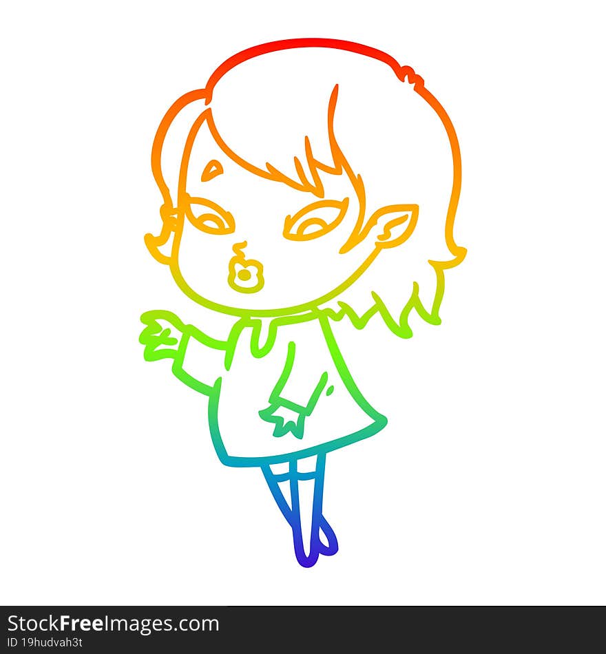 rainbow gradient line drawing cute cartoon vampire girl