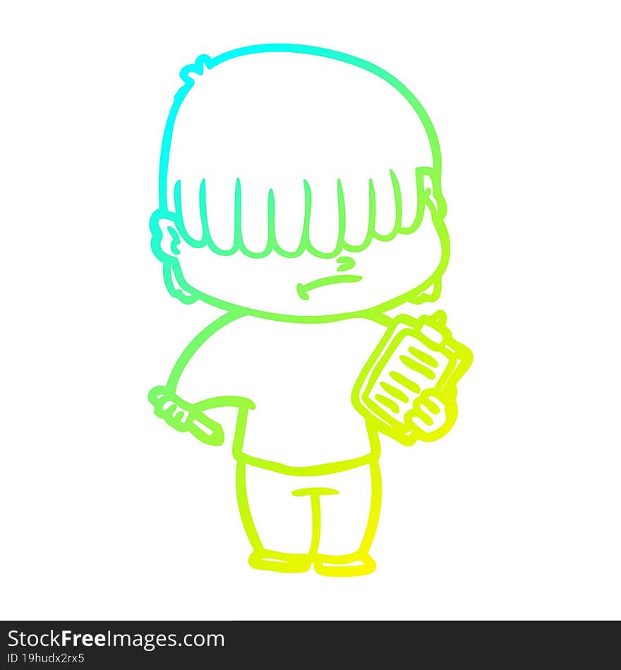 cold gradient line drawing of a cartoon boy with untidy hair