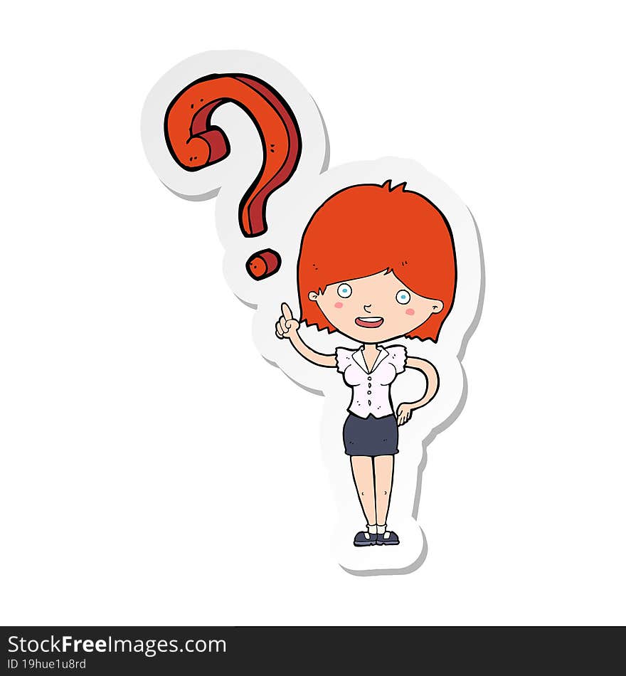 sticker of a cartoon woman asking question