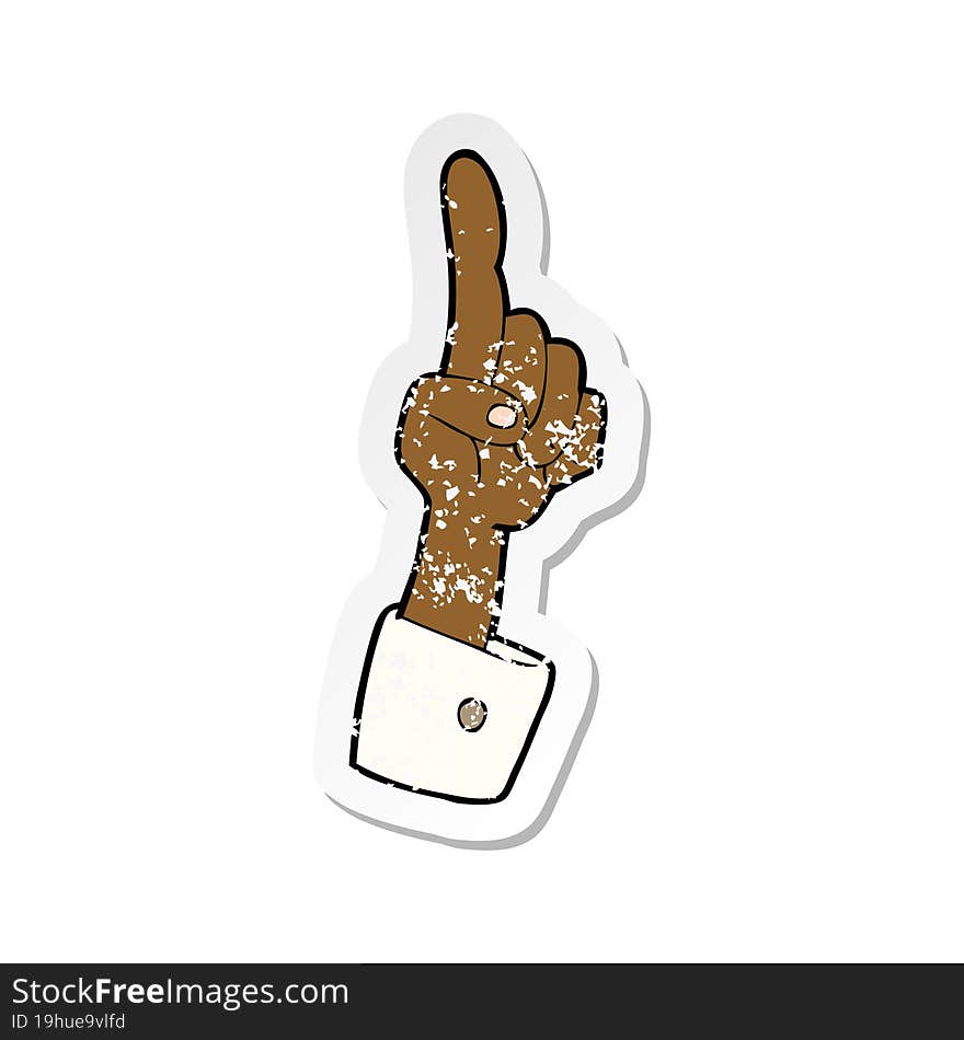 retro distressed sticker of a cartoon pointing hand