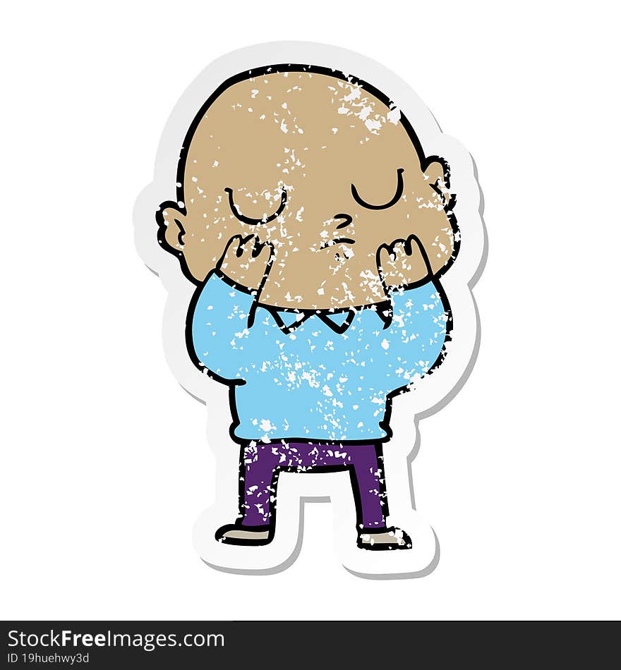 distressed sticker of a cartoon bald man