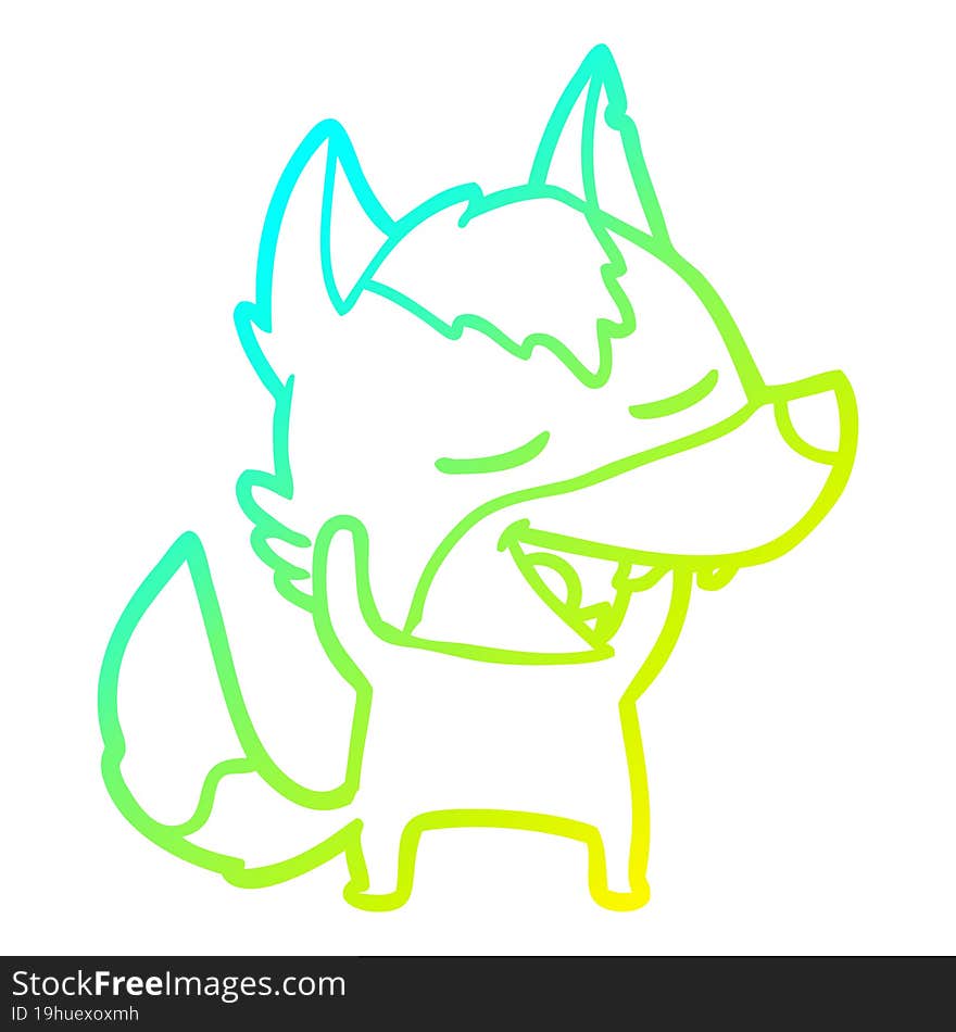 cold gradient line drawing of a cartoon wolf laughing