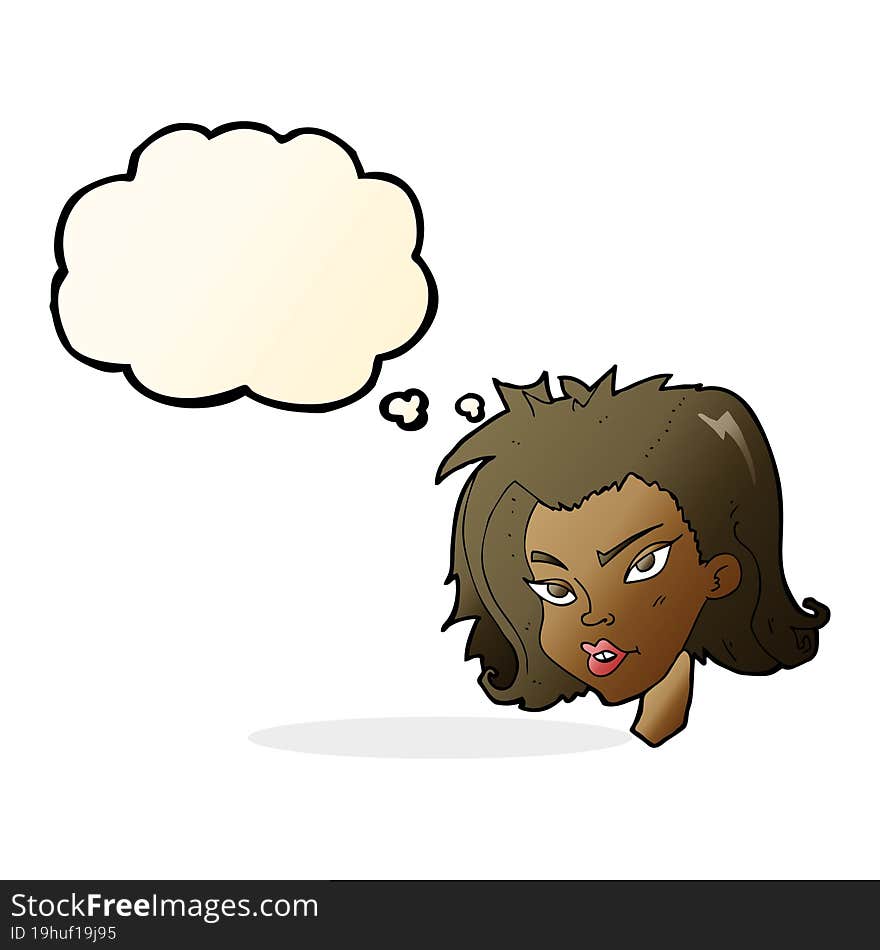 cartoon female face with thought bubble