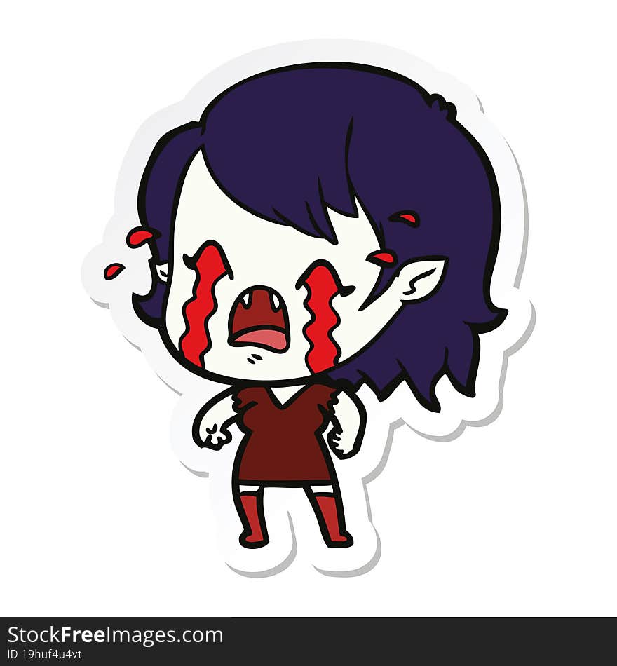 sticker of a cartoon crying vampire girl