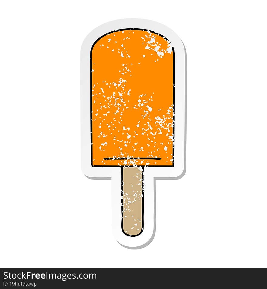 distressed sticker of a quirky hand drawn cartoon orange ice lolly