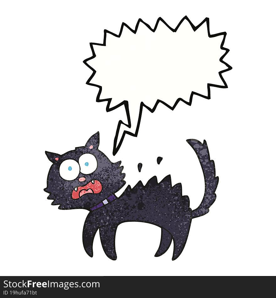 speech bubble textured cartoon scared black cat