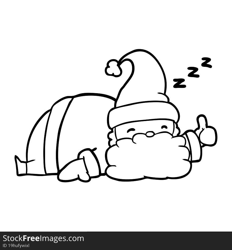 line drawing of a sleepy santa giving thumbs up symbol. line drawing of a sleepy santa giving thumbs up symbol