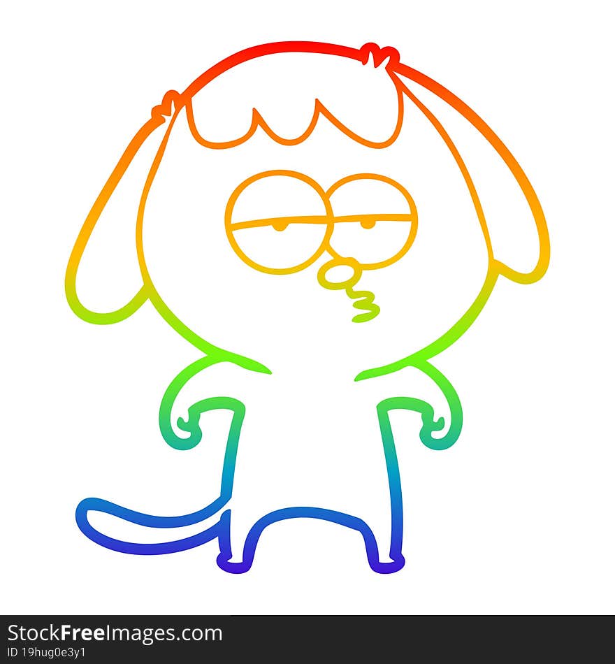 rainbow gradient line drawing of a cartoon bored dog