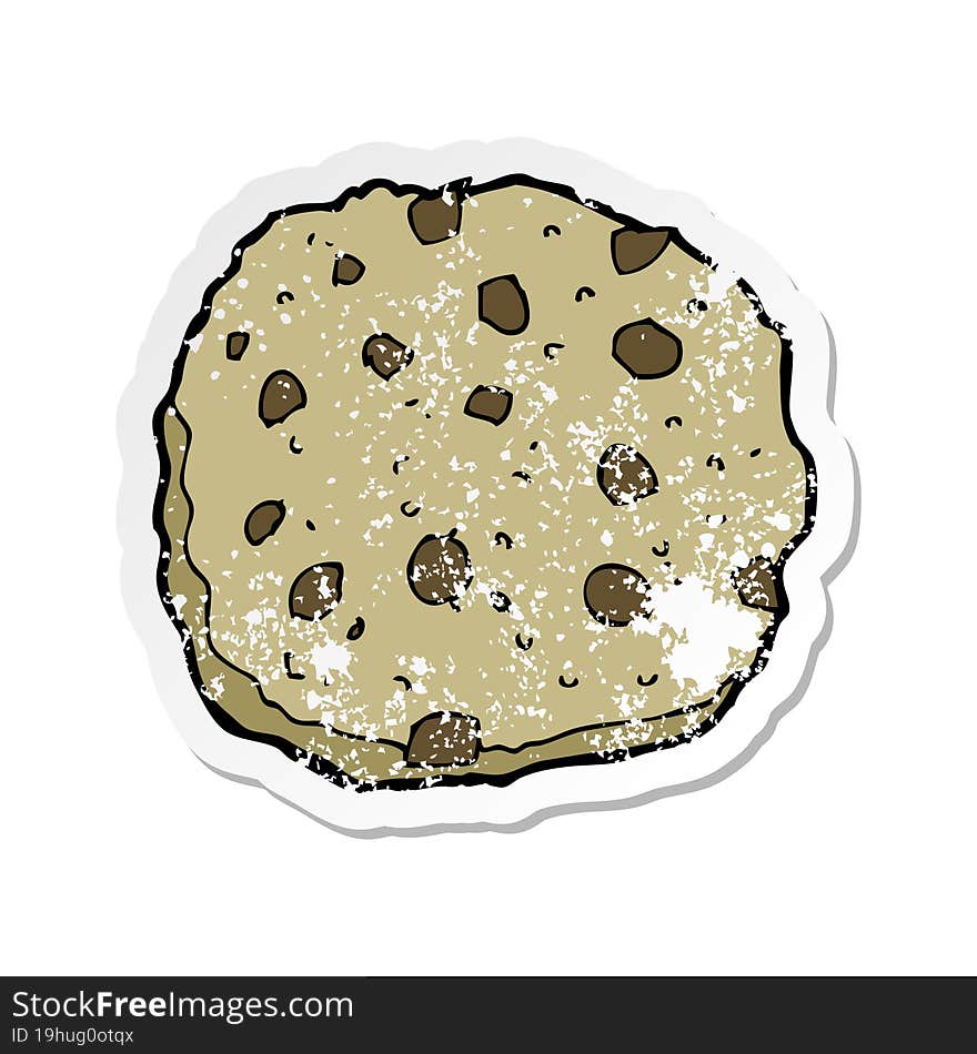 retro distressed sticker of a chocolate chip cookie cartoon