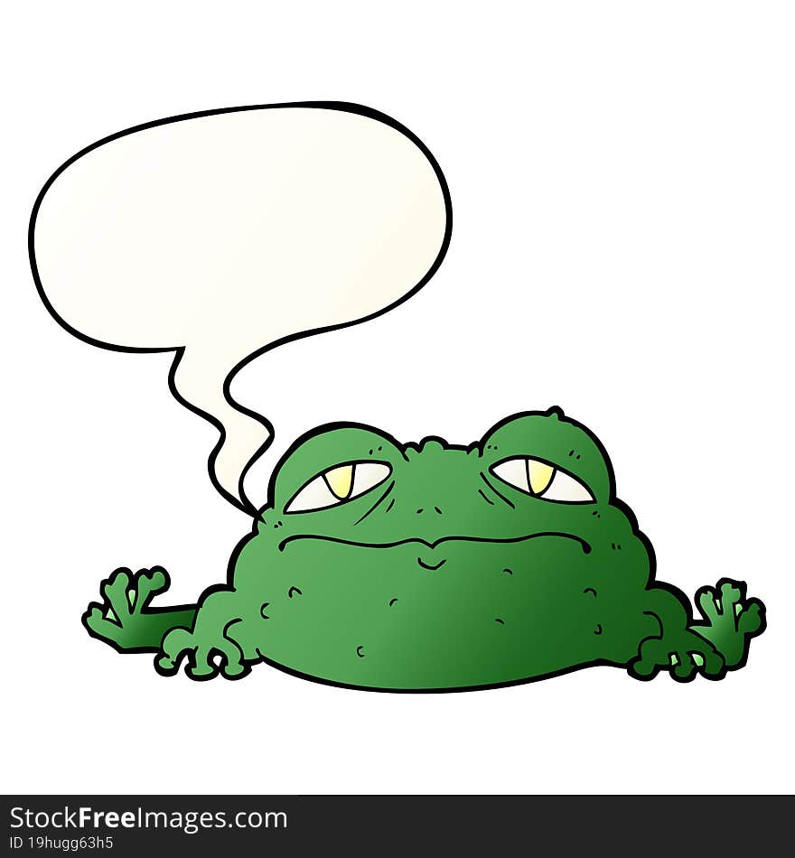 Cartoon Ugly Frog And Speech Bubble In Smooth Gradient Style