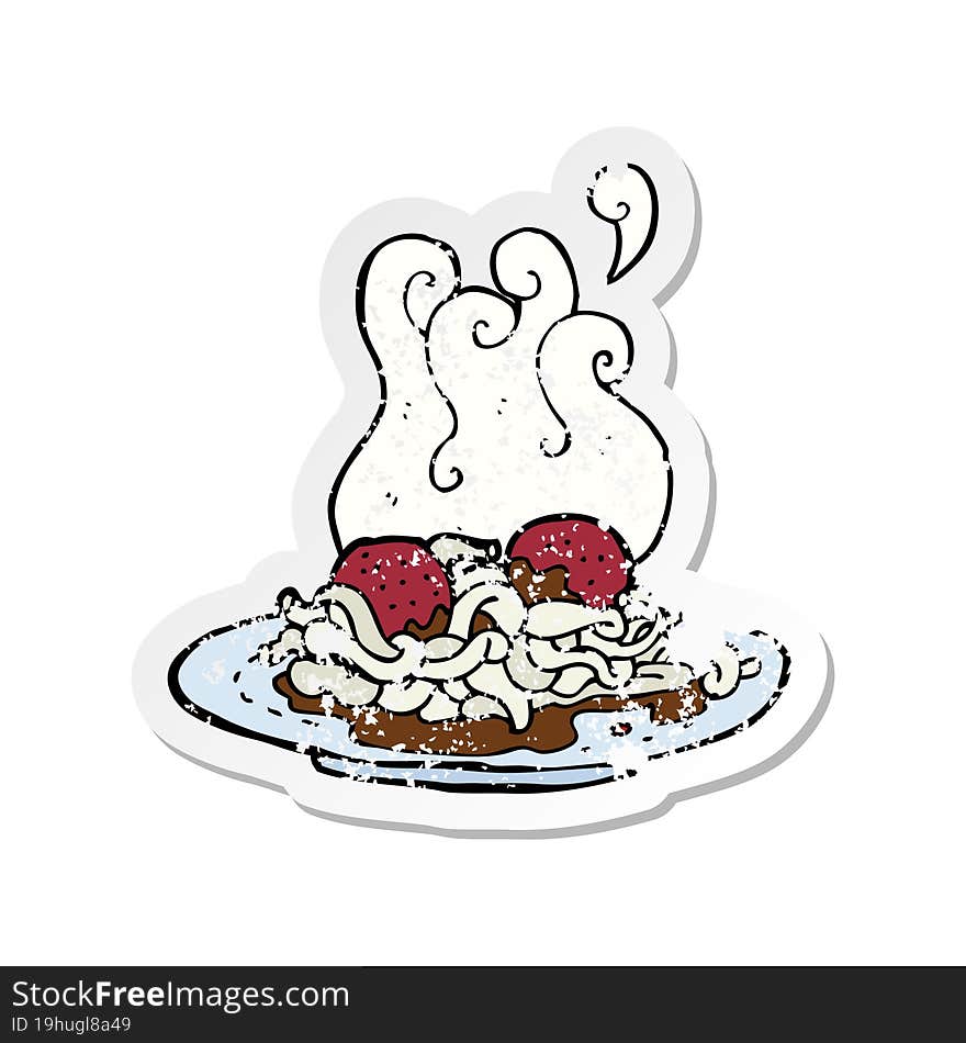 retro distressed sticker of a cartoon spaghetti and meatballs