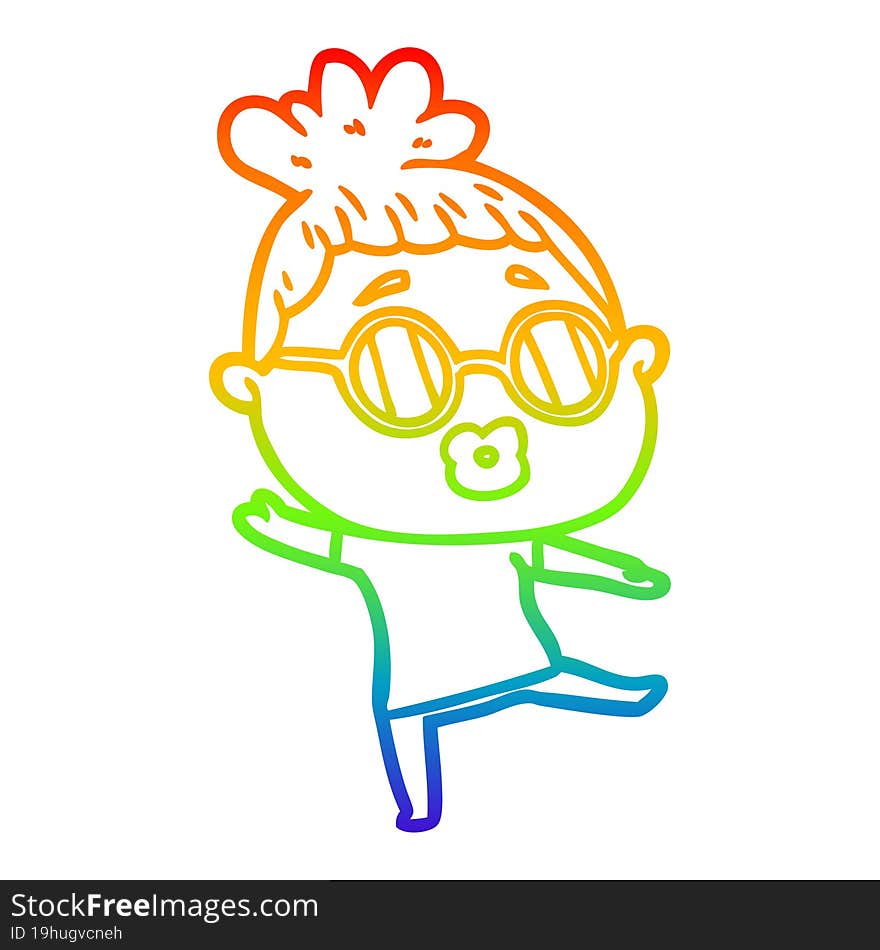 rainbow gradient line drawing cartoon woman dancing wearing spectacles