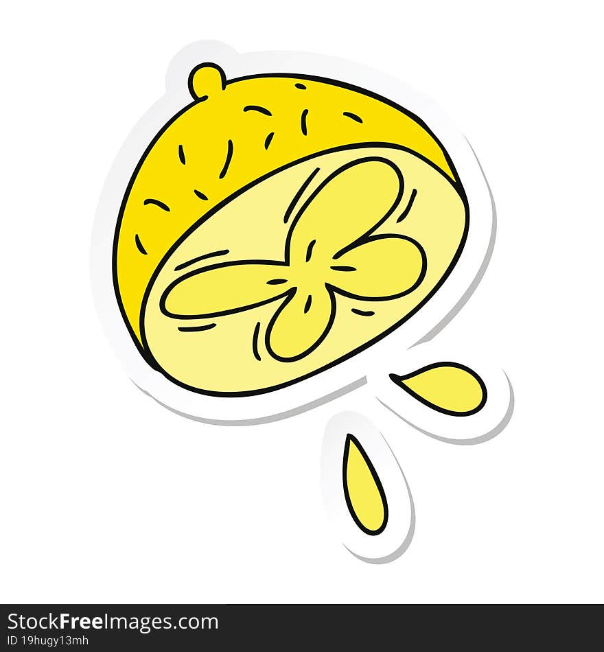 Sticker Of A Quirky Hand Drawn Cartoon Lemon