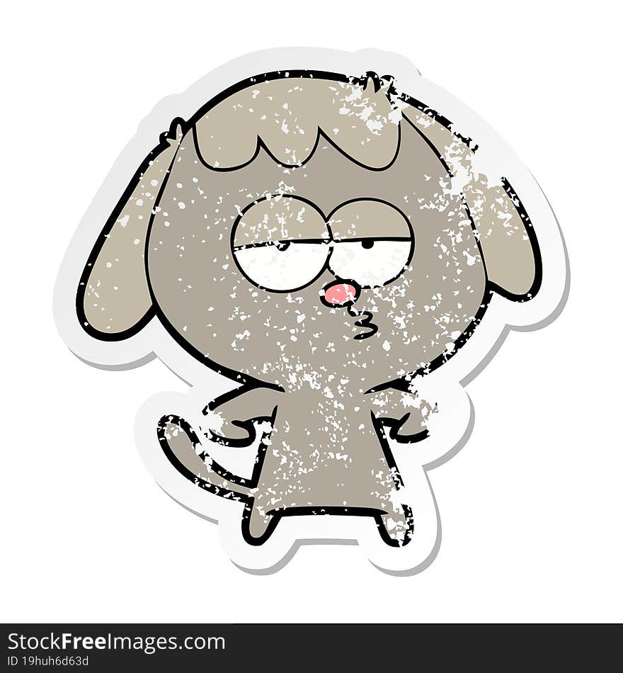 Distressed Sticker Of A Cartoon Bored Dog