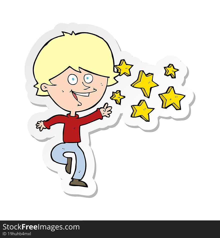 sticker of a cartoon excited boy