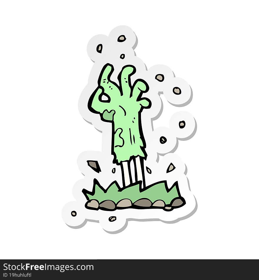 sticker of a cartoon zombie hand rising from ground