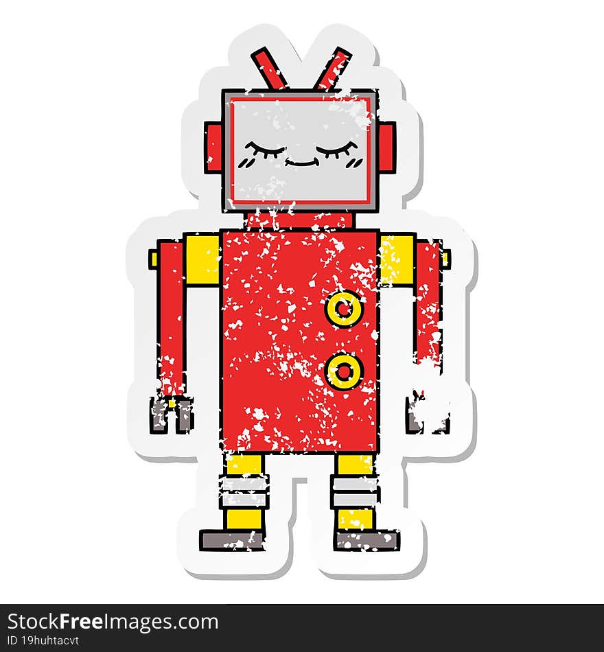 distressed sticker of a cute cartoon robot