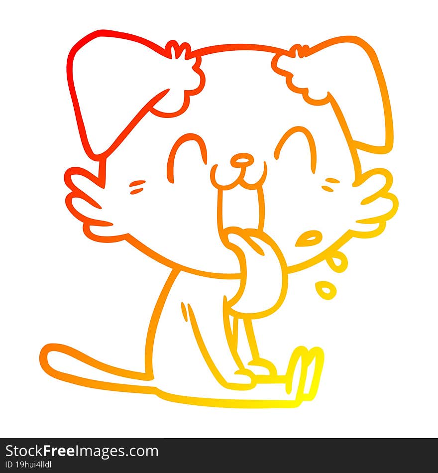 Warm Gradient Line Drawing Cartoon Panting Dog